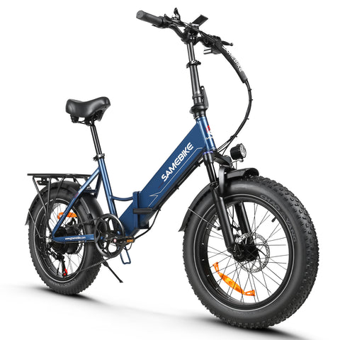 SAMEBIKE LOTDM200-II Bicicleta Elétrica - Motor 500W Bateria 48V13Ah Autonomia 40KM Travão a Disco Mecânico - Azul Escuro