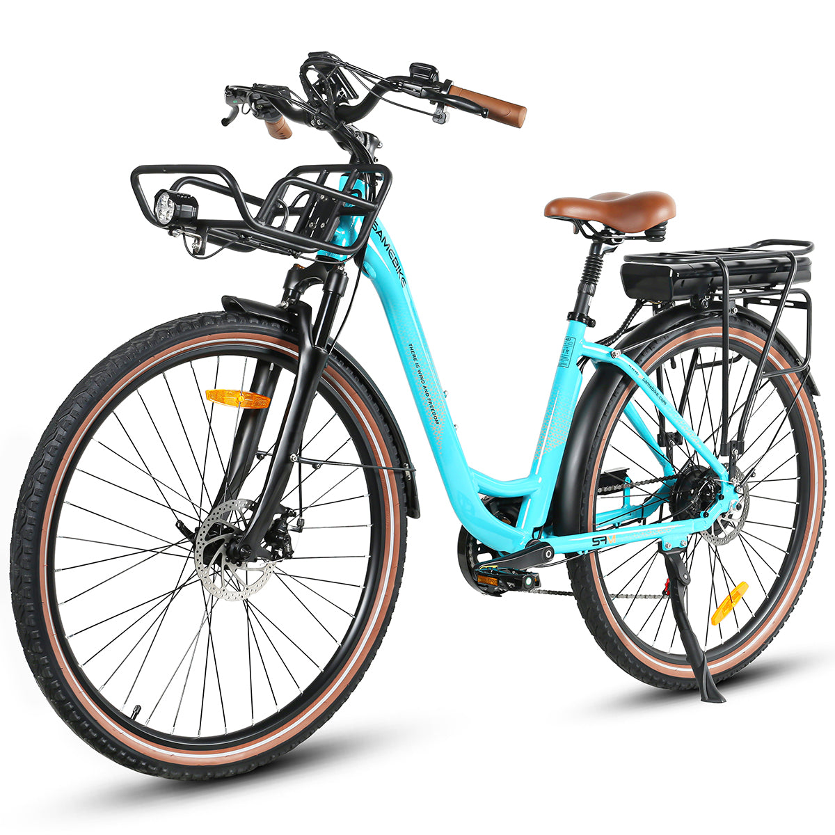 SAMEBIKE RS-A07 Bicicleta Elétrica - Motor 500W Bateria 36V13Ah Autonomia 40KM Travão a Disco Mecânico - Lago Azul