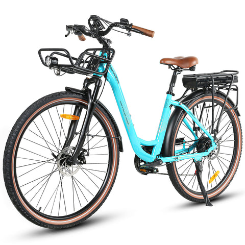 SAMEBIKE RS-A07 Bicicleta Elétrica - Motor 500W Bateria 36V13Ah Autonomia 40KM Travão a Disco Mecânico - Lago Azul