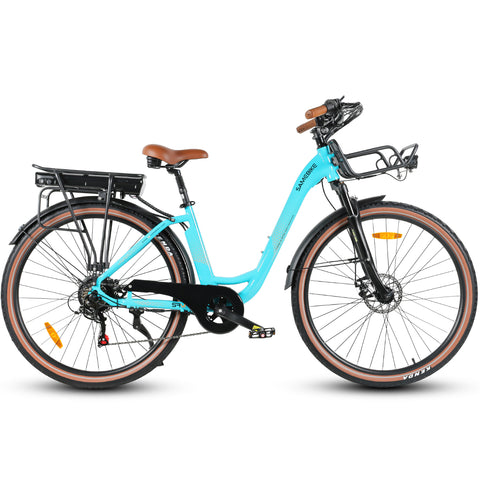 SAMEBIKE RS-A07 Bicicleta Elétrica - Motor 500W Bateria 36V13Ah Autonomia 40KM Travão a Disco Mecânico - Lago Azul
