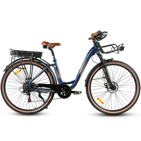 SAMEBIKE RS-A07 Bicicleta Elétrica - Motor 500W Bateria 36V13Ah Autonomia 40KM Travão a Disco Mecânico - Azul Escuro