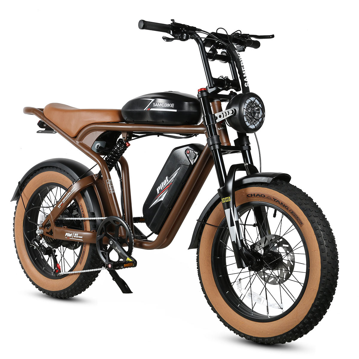 SAMEBIKE M20-II Bicicleta Elétrica - Motor 1200W Bateria Dupla 48V18AH*2 Autonomia 110KM Travão a Disco Hidráulico - Marrom