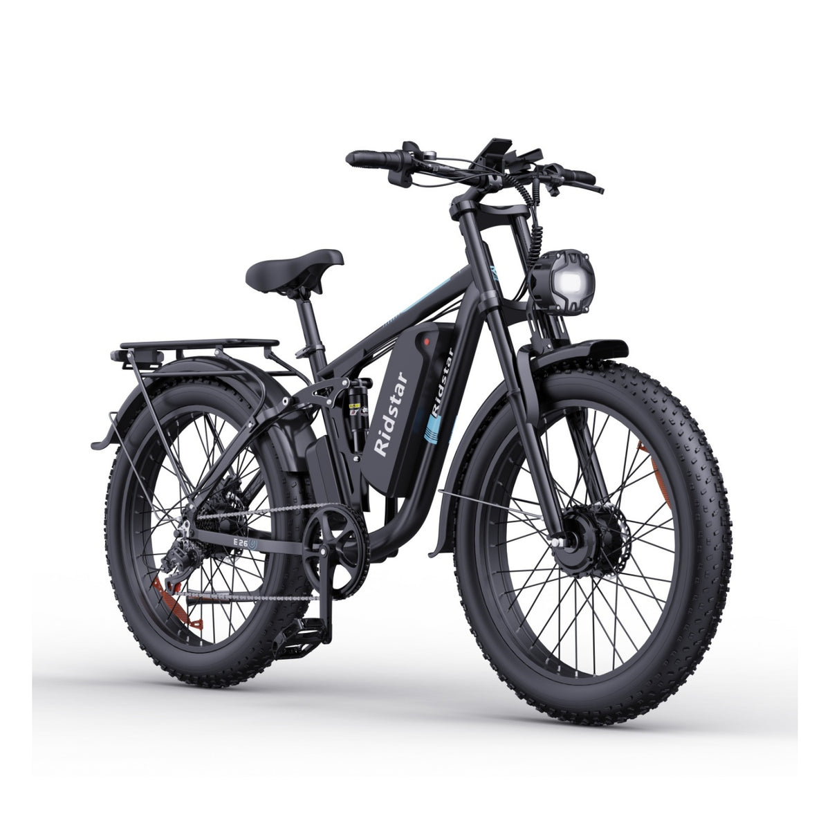 Ridstar E26 Pro Bicicleta Elétrica - Motor Duplo 500W *2 Bateria 48V23Ah Pneus 26 Polegadas Travão de Disco com óleo Hidráulico - Preto