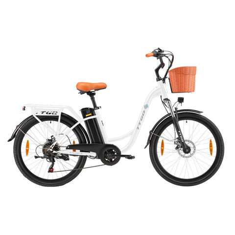 Bicicleta Elétrica TTGO YY-26ST - Motor 250W Bateria 36V14.5AH Rodas de 26 Polegadas Velocidade Máxima de 25km/h Freios Mecânicos a Disco - Branco