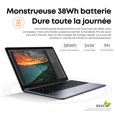 Portátil CHUWI HeroBook Pro - Processador Intel Celeron N4020  Ecrã de 14.1"  8GB+256GB Windows 11 Bateria de 5000mAh - Cinza