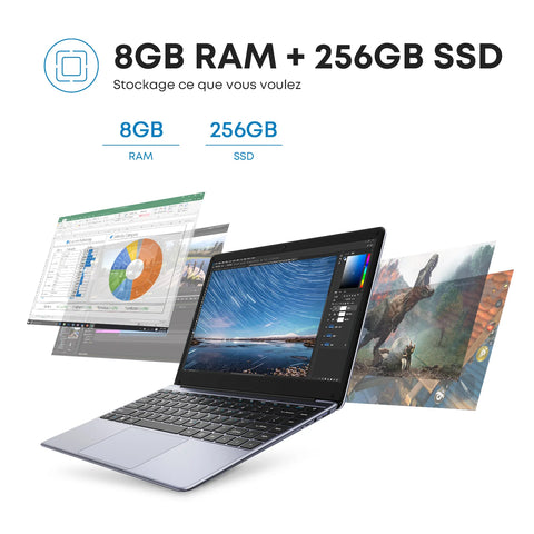 Portátil CHUWI HeroBook Pro - Processador Intel Celeron N4020  Ecrã de 14.1"  8GB+256GB Windows 11 Bateria de 5000mAh - Cinza