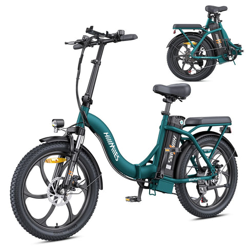 Bicicleta Elétrica HillMiles MilePort 1 – Motor 250W Bateria 36V13Ah Pneus De 20 Polegadas Travão De Disco Mecânico - Verde