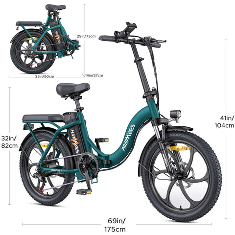 Bicicleta Elétrica HillMiles MilePort 1 – Motor 250W Bateria 36V13Ah Pneus De 20 Polegadas Travão De Disco Mecânico - Verde