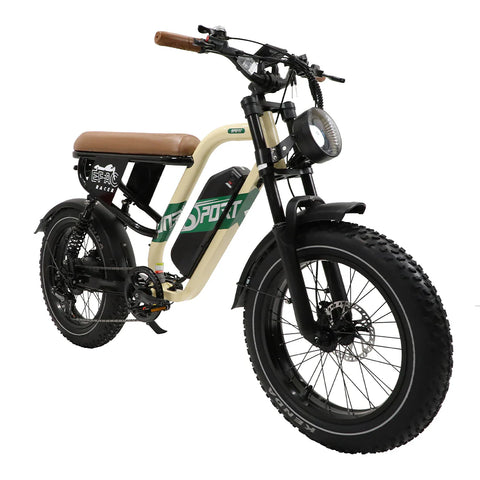 ONESPORT W66 ELECTRIC BIKE - Potência 500W Bateria 48V 13.5AH 20" Pneus Travão hidráulico - Bege Amarelo