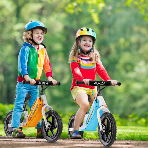 AOKDA AO-K8 Bicicleta De Equilíbrio Elétrica Crianças -Motor 180W Bateria 21.6V5.2AH 12" Roda Travão Traseiro - Laranja
