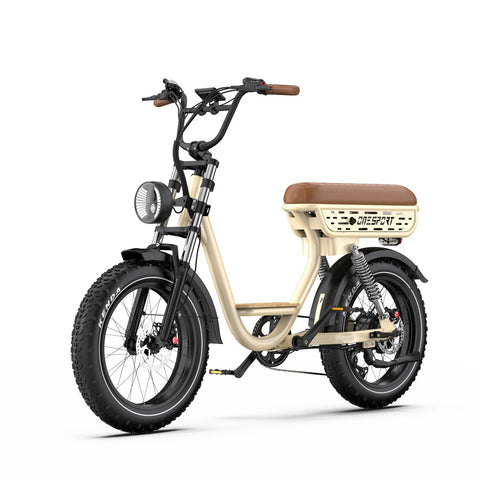 Bicicleta Elétrica ONESPORT W77 - Potência 250W Bateria 48V18AH 20" Pneus Travões Hidráulicos - Bege