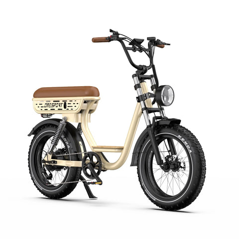 Bicicleta Elétrica ONESPORT W77 - Potência 250W Bateria 48V18AH 20" Pneus Travões Hidráulicos - Bege