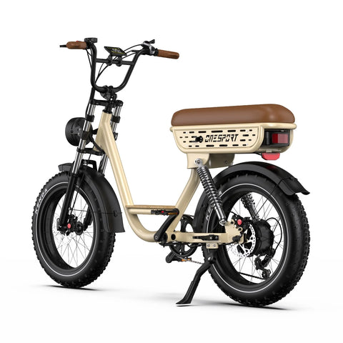 Bicicleta Elétrica ONESPORT W77 - Potência 250W Bateria 48V18AH 20" Pneus Travões Hidráulicos - Bege