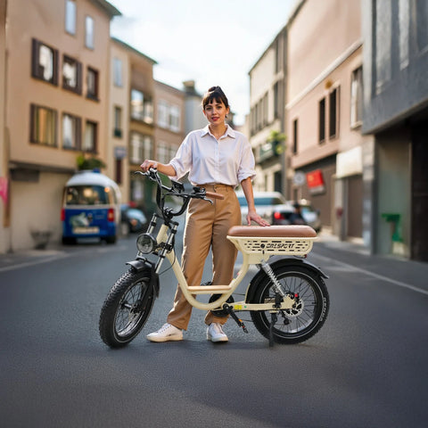 Bicicleta Elétrica ONESPORT W77 - Potência 250W Bateria 48V18AH 20" Pneus Travões Hidráulicos - Bege