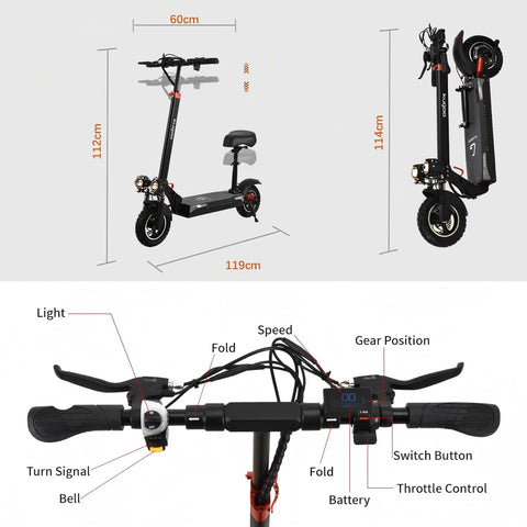 KUGOO M4 PRO Trotinete Elétrica - Motor 500W Pneus de 10 Polegadas Freios a Disco Assentos removíveis Dobrável - Preto