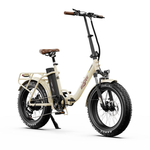 Bicicleta Elétrica ONESPORT OT16 MAX - Motor 500W Bateria 48V18AH Pneus De 20 Polegadas Travões Disco - Bege