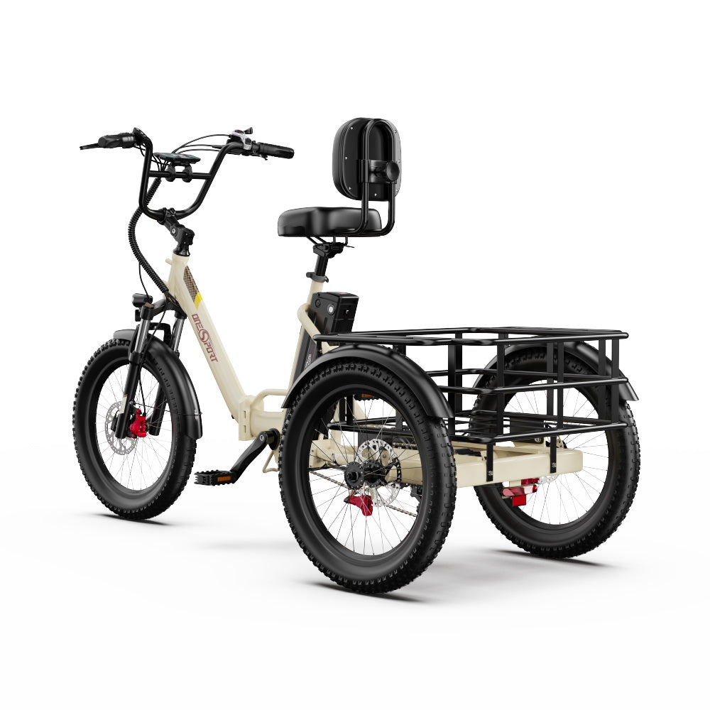Triciclo Elétrico ONESPORT OT30 PRO - Motor 500W Bateria 48V18AH Pneus De 20 Polegadas Travões Disco – Bege