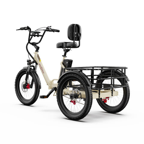 Triciclo Elétrico ONESPORT OT30 PRO - Motor 500W Bateria 48V18AH Pneus De 20 Polegadas Travões Disco – Bege