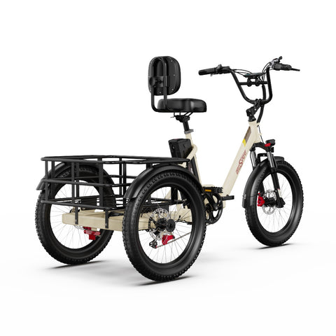 Triciclo Elétrico ONESPORT OT30 PRO - Motor 500W Bateria 48V18AH Pneus De 20 Polegadas Travões Disco – Bege