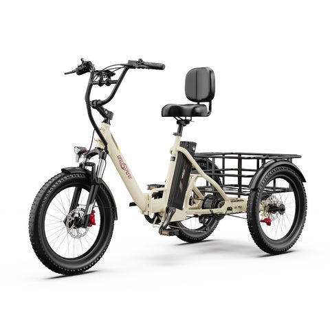Triciclo Elétrico ONESPORT OT30 PRO - Motor 500W Bateria 48V18AH Pneus De 20 Polegadas Travões Disco – Bege
