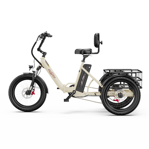 Triciclo Elétrico ONESPORT OT30 PRO - Motor 500W Bateria 48V18AH Pneus De 20 Polegadas Travões Disco – Bege