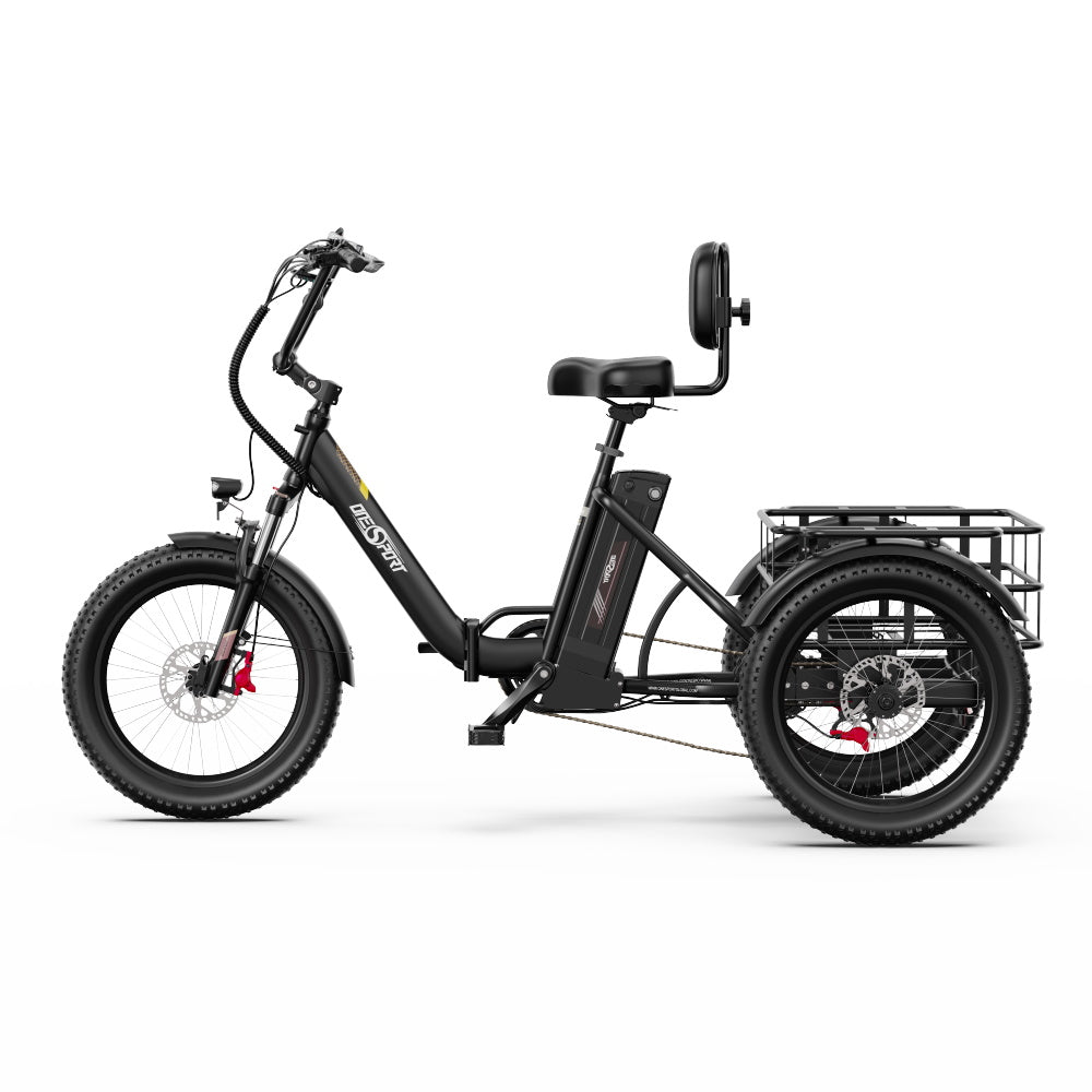 Triciclo Elétrico ONESPORT OT30 PRO - Motor 500W Bateria 48V18AH Pneus De 20 Polegadas Travões Disco – Preto