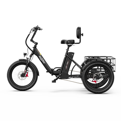 Triciclo Elétrico ONESPORT OT30 PRO - Motor 500W Bateria 48V18AH Pneus De 20 Polegadas Travões Disco – Preto