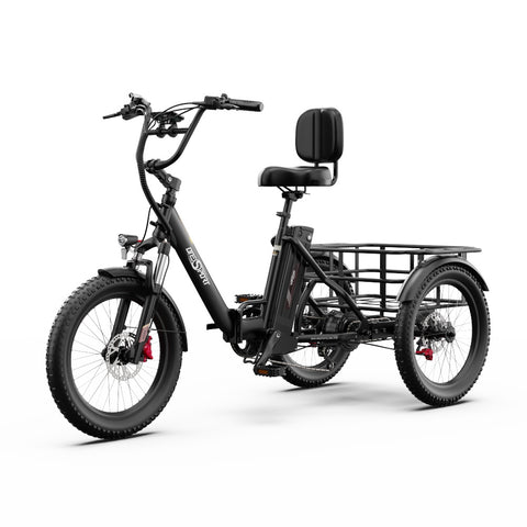 Triciclo Elétrico ONESPORT OT30 PRO - Motor 500W Bateria 48V18AH Pneus De 20 Polegadas Travões Disco – Preto