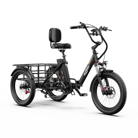 Triciclo Elétrico ONESPORT OT30 PRO - Motor 500W Bateria 48V18AH Pneus De 20 Polegadas Travões Disco – Preto
