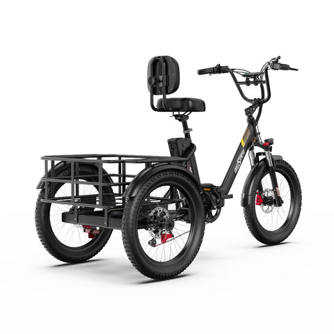 Triciclo Elétrico ONESPORT OT30 PRO - Motor 500W Bateria 48V18AH Pneus De 20 Polegadas Travões Disco – Preto