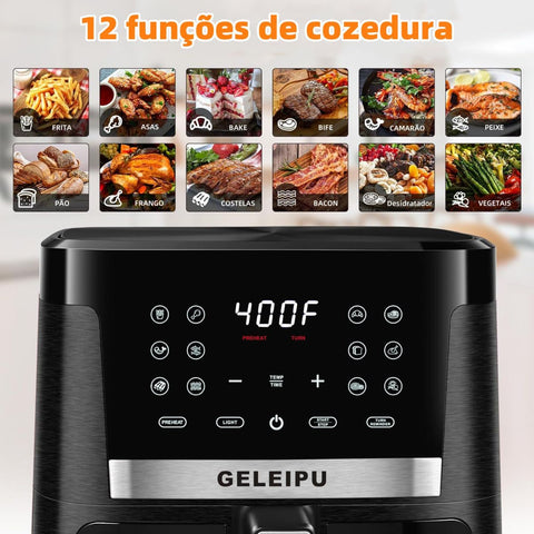 Fritadeira Sem Óleo GELEIPU-DL27 - Potência 1800W Capacidade 7L 12 Modos de Cozimento - Preto