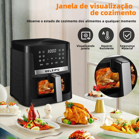 Fritadeira Sem Óleo GELEIPU-DL27 - Potência 1800W Capacidade 7L 12 Modos de Cozimento - Preto