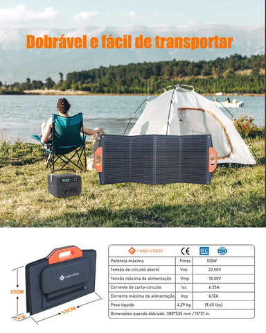 NOVOO 100W painel solar portátil carregador de bateria solar dobrável